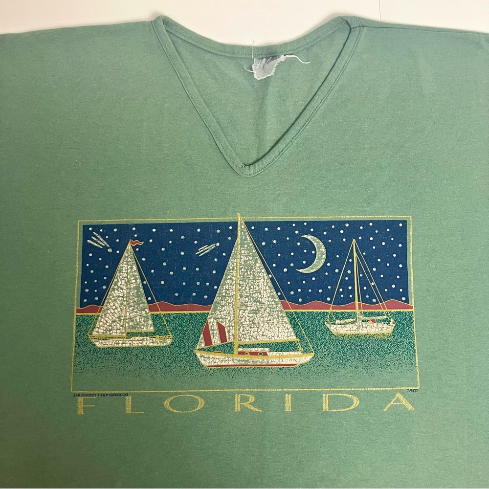 90s Vintage Florida Oversized XL Tee Shirt Single Stitch 1997 Sailing Celestial